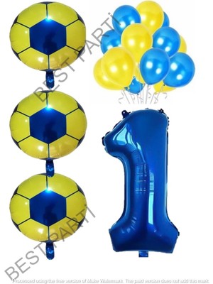 Best Parti Sarı Lacivert Futbol Topu Folyo ve Latex Balon Rakam Seti Yaş 1
