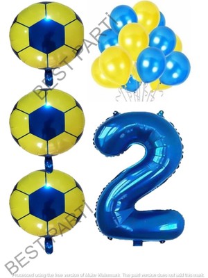 Best Parti Sarı Lacivert Futbol Topu Folyo ve Latex Balon Rakam Seti Yaş 2