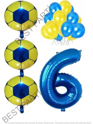 Best Parti Sarı Lacivert Futbol Topu Folyo ve Latex Balon Rakam Seti Yaş 6