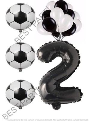 Best Parti Siyah Beyaz Futbol Topu Folyo ve Latex Balon Rakam Seti Yaş 2