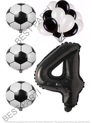 Best Parti Siyah Beyaz Futbol Topu Folyo ve Latex Balon Rakam Seti Yaş 4