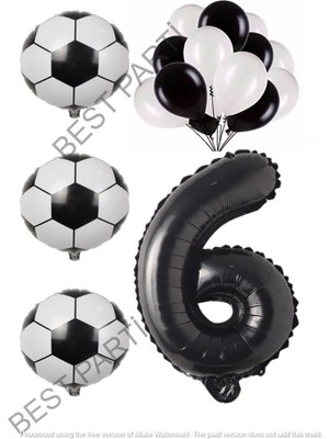 Best Parti Siyah Beyaz Futbol Topu Folyo ve Latex Balon Rakam Seti Yaş 6