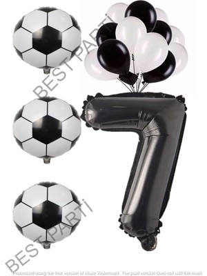 Best Parti Siyah Beyaz Futbol Topu Folyo ve Latex Balon Rakam Seti Yaş 7