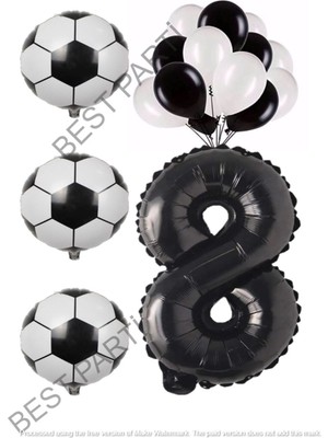 Best Parti Siyah Beyaz Futbol Topu Folyo ve Latex Balon Rakam Seti Yaş 8
