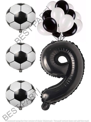 Best Parti Siyah Beyaz Futbol Topu Folyo ve Latex Balon Rakam Seti Yaş 9