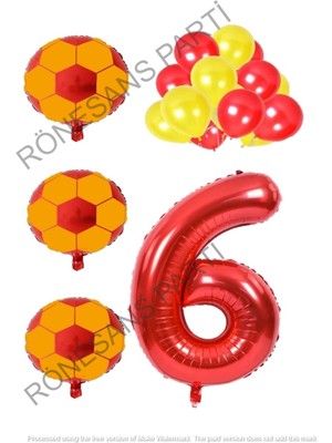 Rönesans Parti Sarı Kırmızı Futbol Topu Folyo ve Latex Balon Rakam Seti Yaş 6