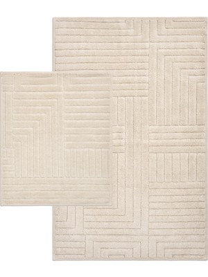 Bluenity Street Doğal Pamuklu 2'li Banyo Kilim Seti 60X100+50X60 cm Ekru