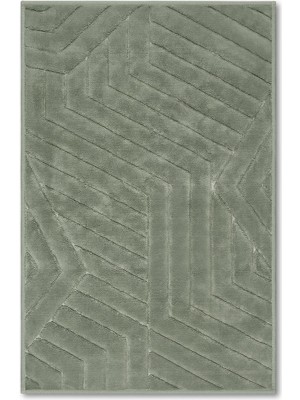 Bluenity Zigzag Doğal Pamuklu 2'li Banyo Kilim Seti 60X100+50X60 cm - Haki