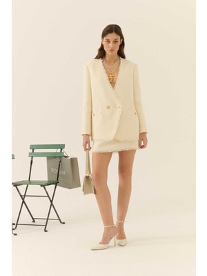 ROMAN Altın Düğmeli Kruvaze Tüvit Ceket Kemik Y2316023_019