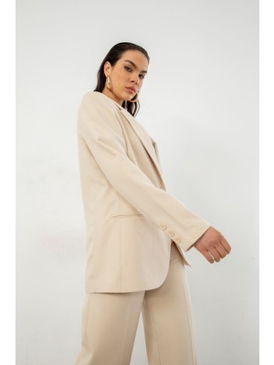 The My Butik Kadın Retro Palazzo Ceket-Bej