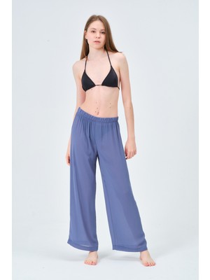 Asena Mila Şifon Geniş Paça Plaj (Pantolon) Denim Mavi  Pareo