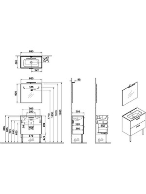 Vitra Mia 66101 Banyo Dolabı Seti Çekmeceli, Ayaklı, 70 Cm, Cordoba