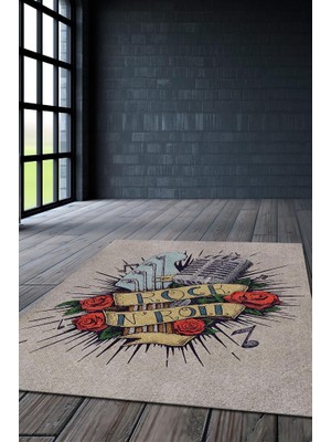 Homshtag Rock & Roll Renkli Müzisyen Halı Müzsik Severe Hediyelik Halı Rock Halısı