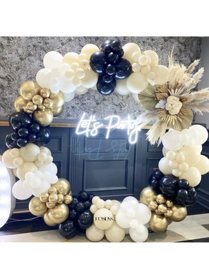 Meri Parti Krom Gold Gece Mavisi  ve Beyaz Balon Zinciri 100 Adet