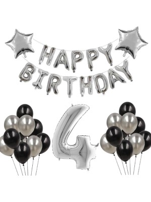 Meri Parti 4 Yaş Happy Birthday Gümüş Set Doğum Günü Set Parti
