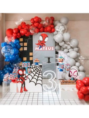 Meri Parti Örümcek Adam Konsept Balon ve Balon Zinciri 60 Adet Balon Doğum Günü Spiderman Renkleri