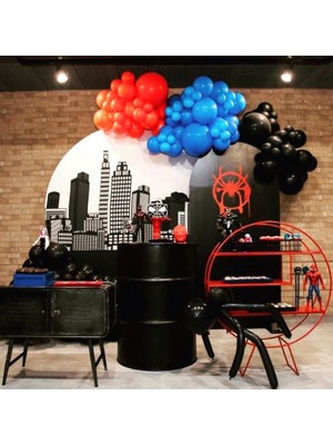 Meri Parti 60  Adet Balon ve Balon Zinciri Kırmızı Siyah Lacivert Balon ve Balon Zinciri