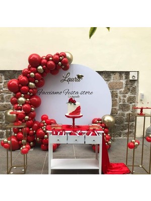 Meri Parti 100 Adet Balon ve Balon Zinciri Krmızı Balon Gold Krom Balon Konsept Balon Zinciri