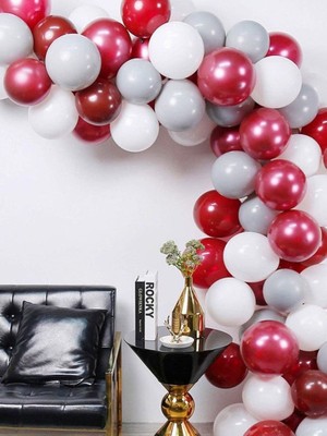 Meri Parti 100 Adet Kırmızı- Beyaz-Gri Balon ve Zincir