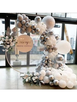 Meri Parti  Krom Gümüş Pastel Beyaz ve Taş Rengi Balon Zinciri 100 Adet