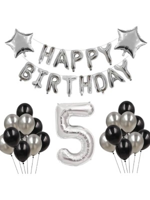 Meri Parti 5 Yaş Happy Birthday Gümüş Set Doğum Günü Set Parti