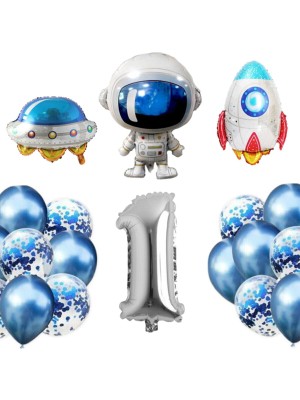 Meri Parti 1 Yaş Uzay Temalı Folyo Set Uzay Astronot Doğum Günü Set