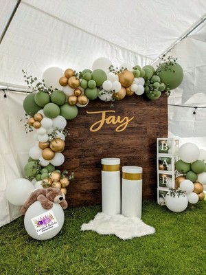 Meri Parti Küf Yeşili- Beyaz- Gold Krom Balon ve Balon Zinciri 100 Adet Zincir Set