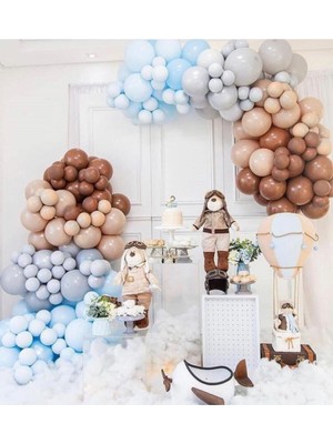 Meri Parti Pastel Balon Zincir Karamel Gri Ten Rengi Mavi Balon Zincir