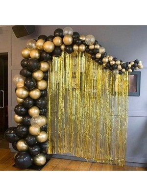 Meri Parti Gold Metalik  Pastel Siyah Balon Konsept Gold Kapı Perdesi