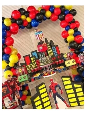 Meri Parti Spiderman Konsept Doğum Günü Balon ve Balon Zinciri Örümcek Adam