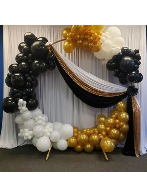 Meri Parti 60 Adet Balon ve Balon Zinciri Gold Siyah Beyaz Konsept Balon Doğum Günü Konsept