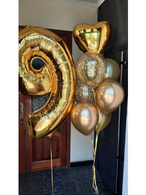 Meri Parti 9 Yaş Yaş Folyo Balon 9 Yaş Doğum Günü Konsept Balon Rakam Balon ve Krom Şeffaf Balon Konsept