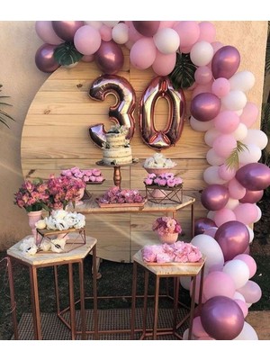 Meri Parti 30 Yaş Doğum Günü Parti Balon Set 30 Yaş Folyo Balon ve 100 Adet Balon ve Balon Zinciri