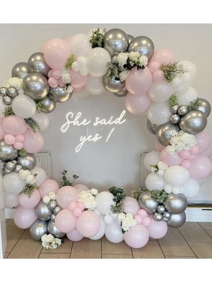 Meri Parti Pembe Beyaz Balon Krom Gümüş Balon ve Balon Zincir
