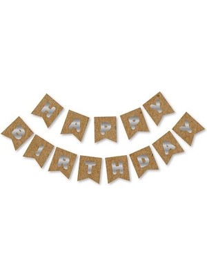 Meri Parti Kraft Gümüş Happy Bırthday Yaldızlı Banner