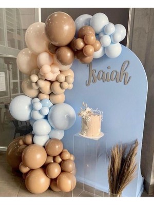 Meri Parti 100 Adet Balon ve Balon Zinciri Erkek Bebek Pastel Kahverengi Ten Mavi Balon Doğum Günü Erkek