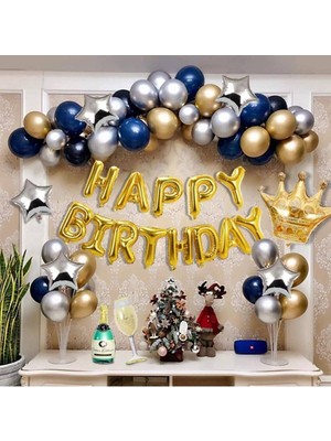 Meri Parti Happy Bırthday Gold Doğum Günü Balon Zincir Seti