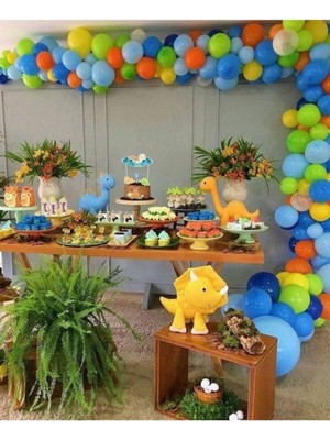 Meri Parti 100 Adet Dinozor Konsept Renkleri Balon ve Balon Zinciri Lateks Balonlar