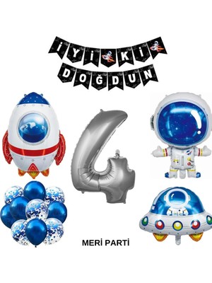Meri Parti Yaş Sayı Balon Uzay Folyo Balon ve Banner Set Parti Setleri Uzay Temalı Folyo Balon Set Doğum Günü