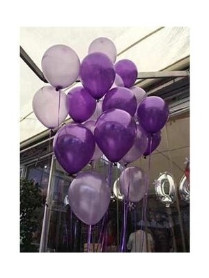 Meri Parti  100 Adet Metalik Sedefli (Mor - Gümüş Karışık) Uçan BALON(100'LÜ Paket)