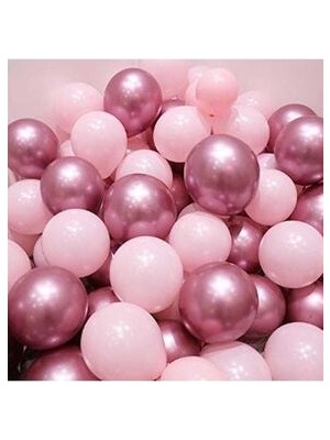 Meri Parti Krom Pembe ve Makaron Pembe Renk 15 Li Balon