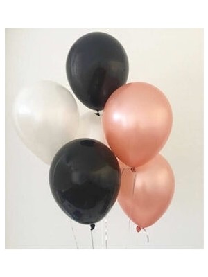 Meri Parti  30 Adet Metalik Balon (Rose Gold - Beyaz - Siyah Karışık) Uçan Balon