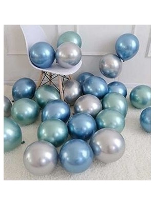 Meri Parti Krom Parlak Metalik Yeşil Mavi Gümüş Renk Balon 10'lu 12 İnç Boyutunda