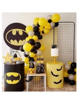 Meri Parti  Pastel Sarı Siyah Gri Batman Konsept Balon Zincir