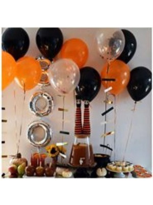 Meri Parti 100 Adet Siyah Turuncu Şeffaf Balon Cadılar Bayramı Halloween Balon Renkleri