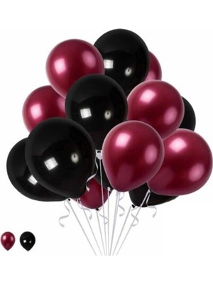 Meri Parti Bordo Siyah Konsept Balonlar Metalik Parlak Balon