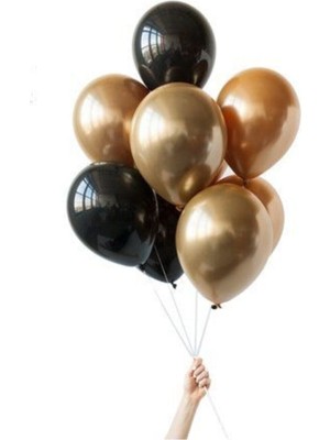 Meri Parti 100 Adet Siyah Altın Renk Metalik Balon Doğum Günü Balon