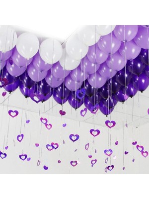Meri Parti 100 Adet Mor Lila Beyaz Metalik Balon Mor Balon Parti Malzemeleri