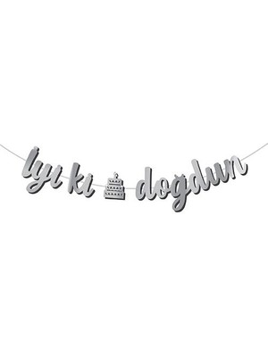 Meri Parti Kaligrafi Banner Gümüş Iyiki Doğdun Parti Malzemeleri Doğum Günü