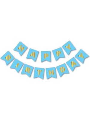 Meri Parti Mavi Gold Happy  Bırthday Yaldızlı Banner